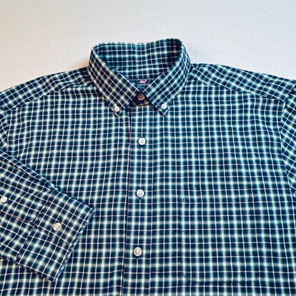 Vineyard Vines‎ Classic Fit Murray Shirt Mens Large Performance Plaid Green Blue